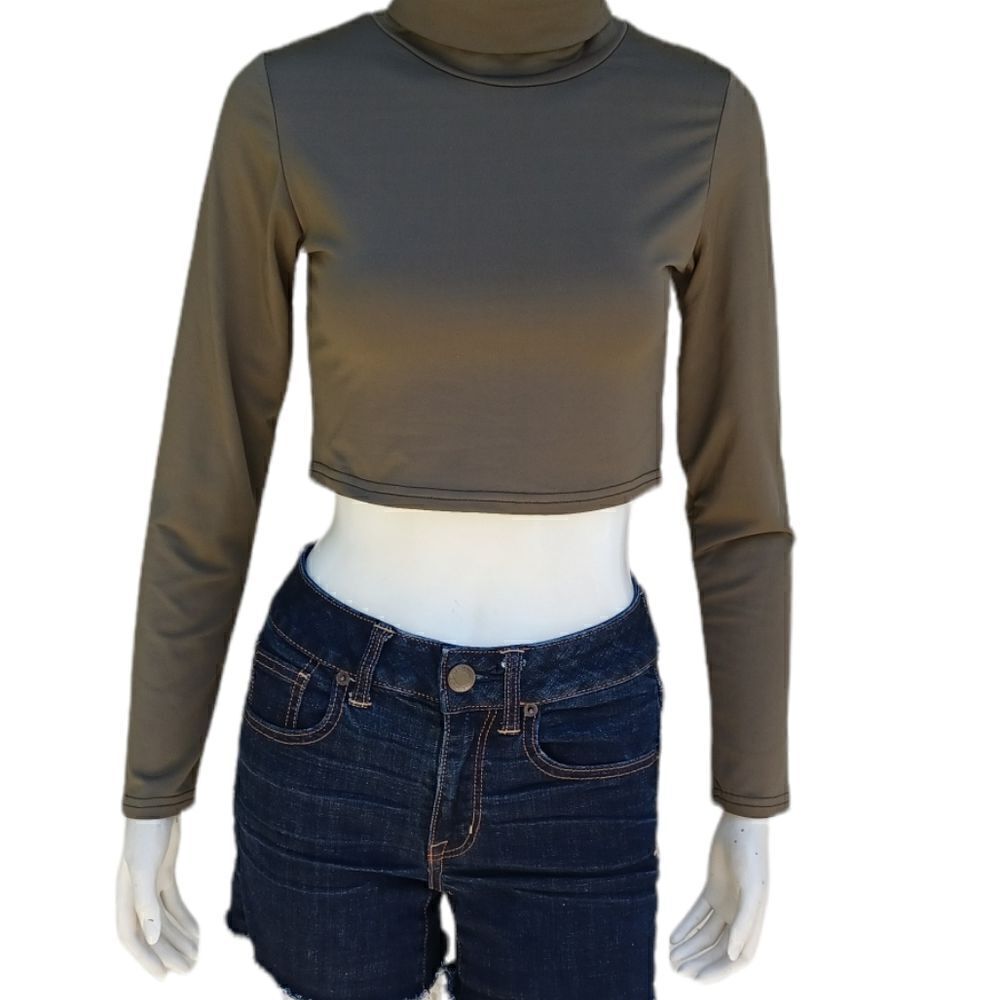 609733....Long Sleeve Turtleneck Crop Top Size S - Picture 2 of 5